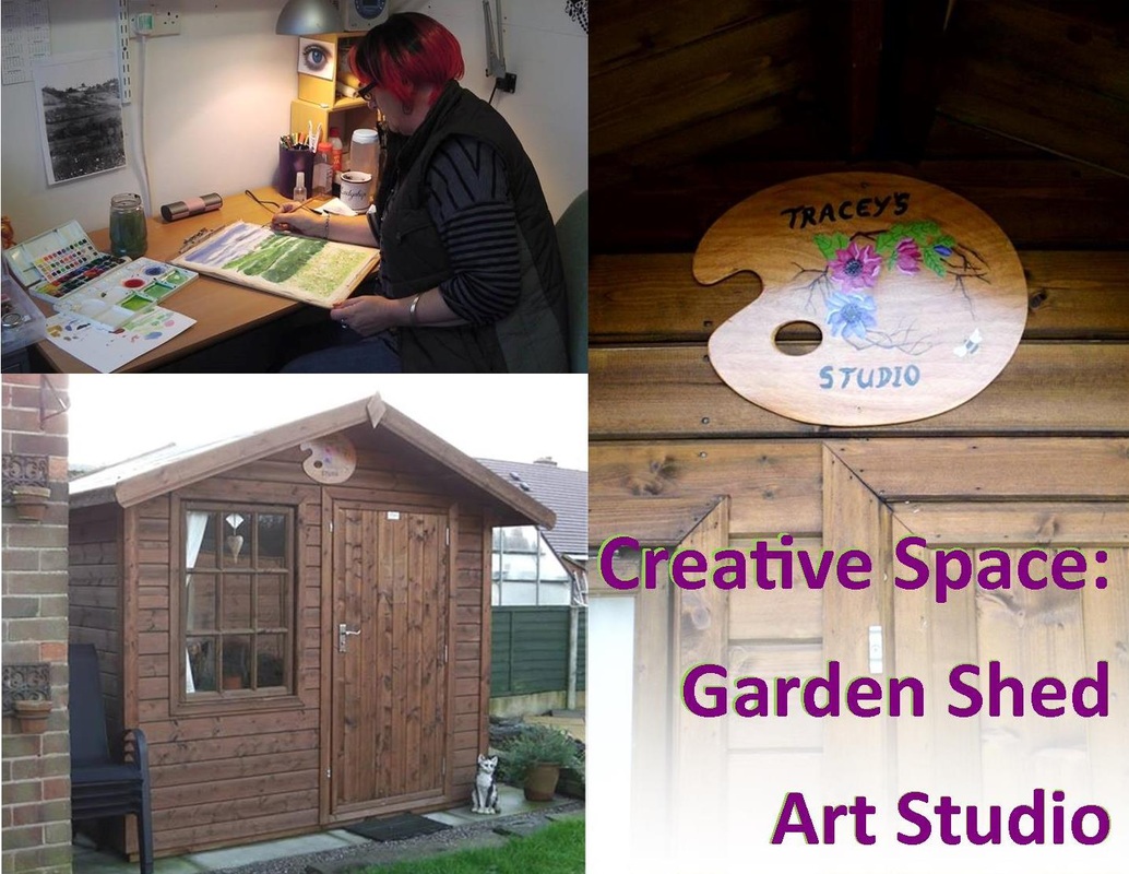An art studio in a garden shed! Great craft room idea with photos showing how perfect it is.